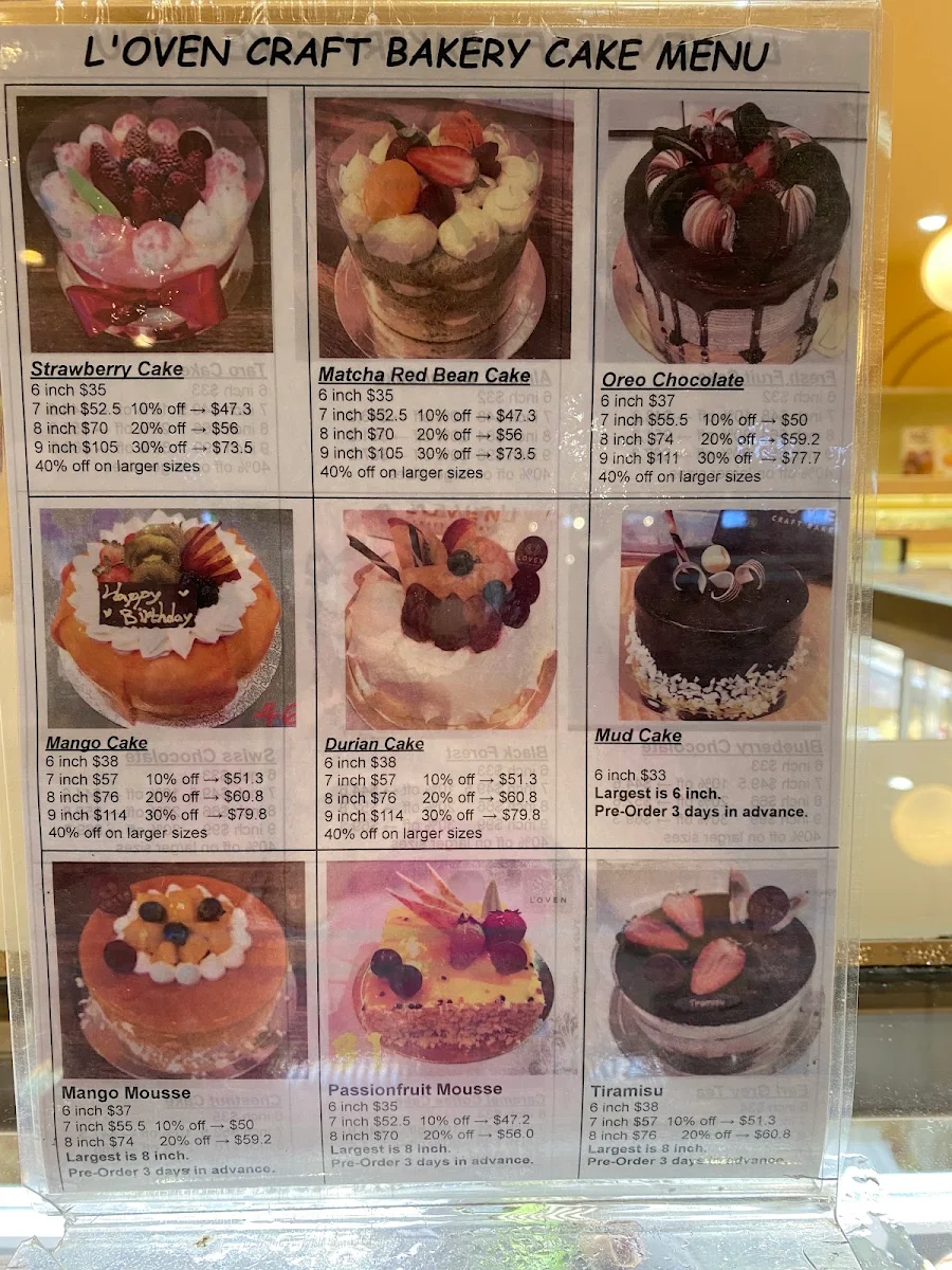 Menu, L'oven Craft Bakery