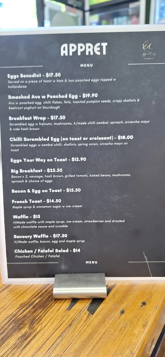 Menu, Appretcafe greensbrough