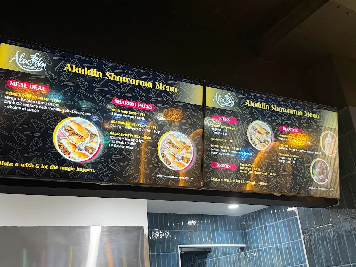 Menu, Aladdin Shawarma - Blacktown