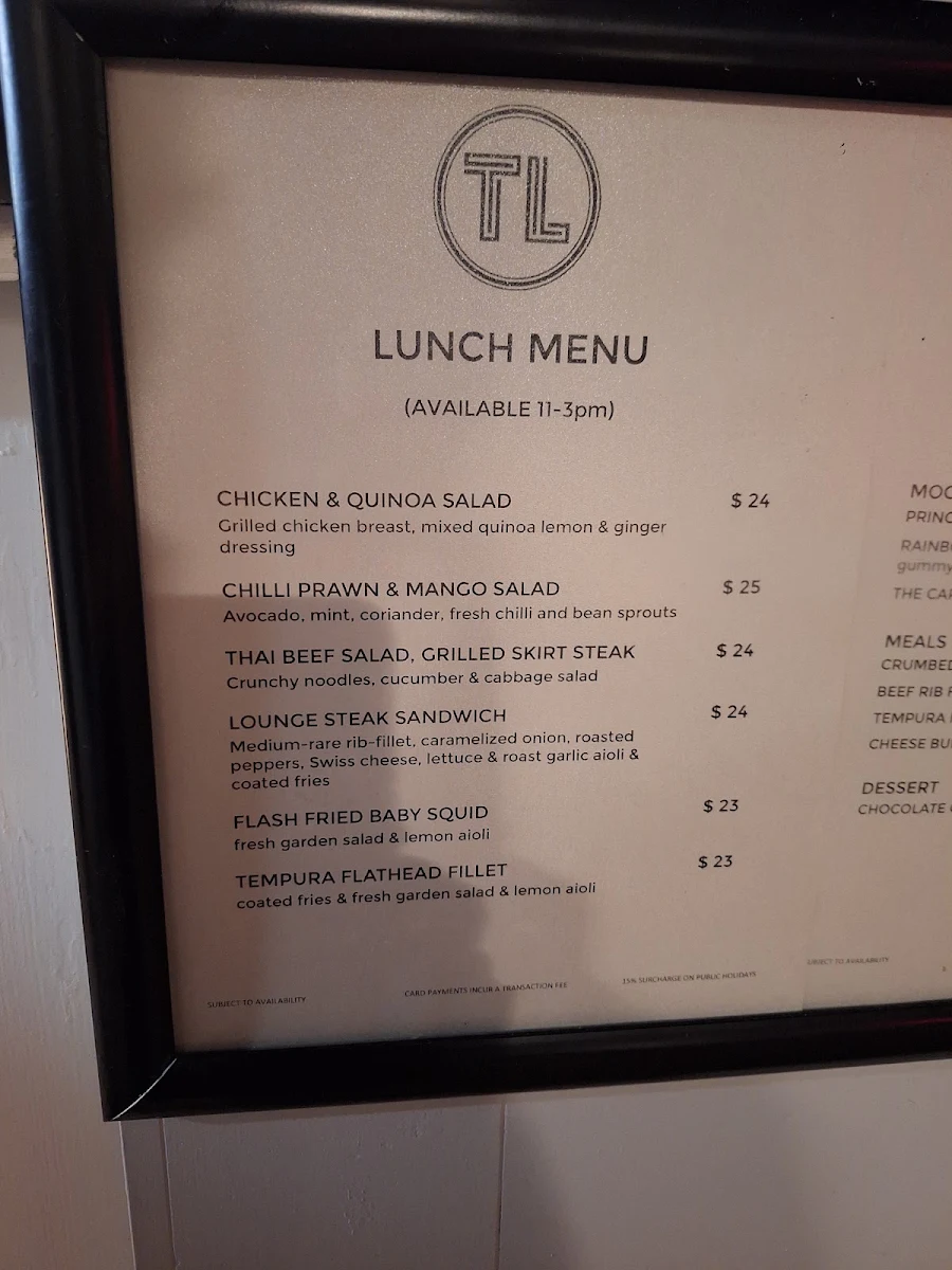 Menu, The Lounge Paradise Point
