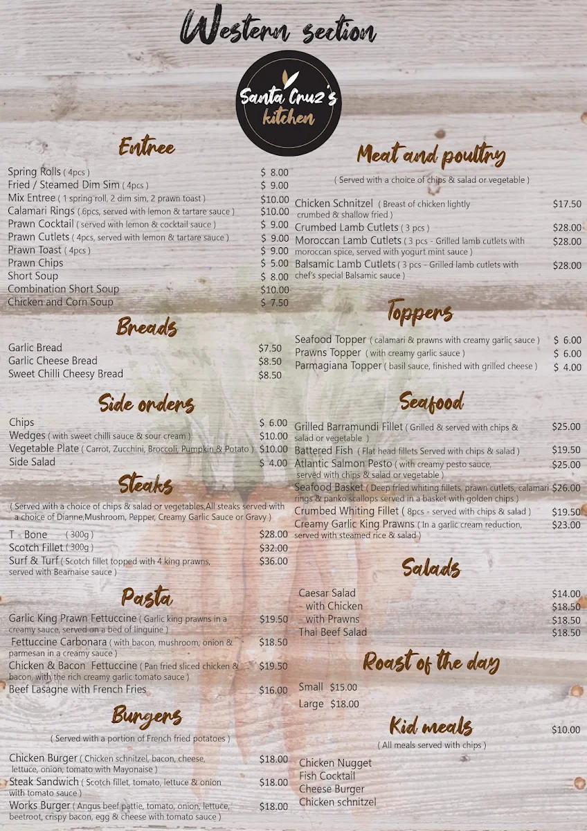 Menu, Tamworth Services Club