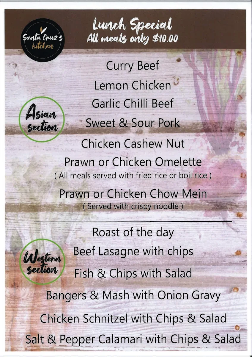 Menu, Tamworth Services Club