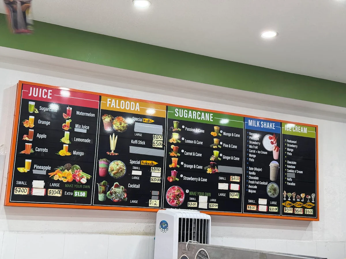 Menu, Aladin's Fresh fruit juice