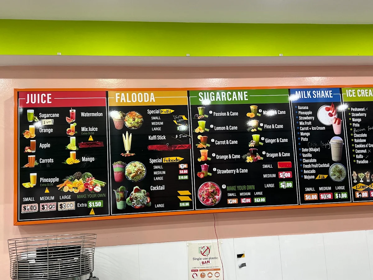 Menu, Aladin's Fresh fruit juice