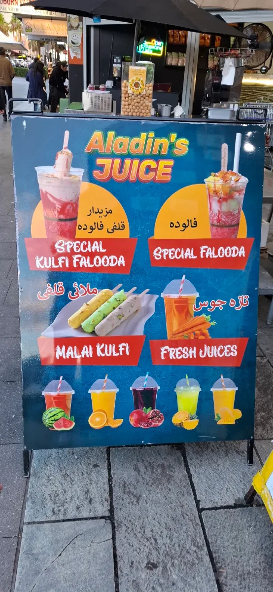 Menu, Aladin's Fresh fruit juice