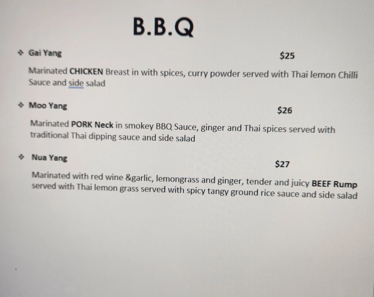 Menu, Kinnaree Thai Restaurant
