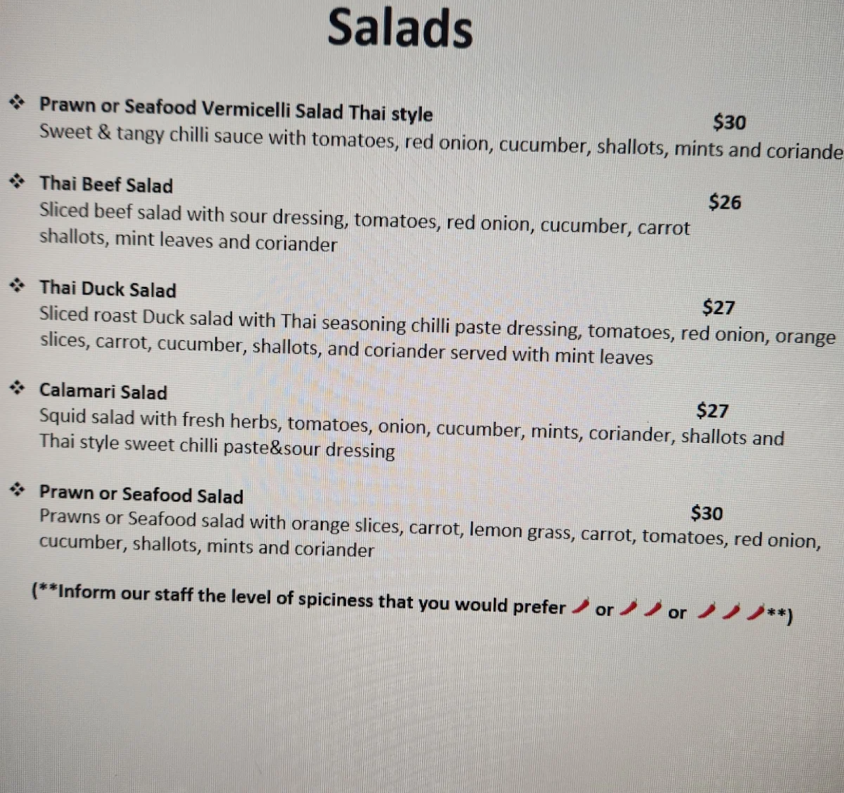 Menu, Kinnaree Thai Restaurant