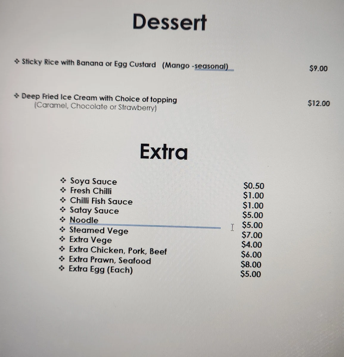 Menu, Kinnaree Thai Restaurant