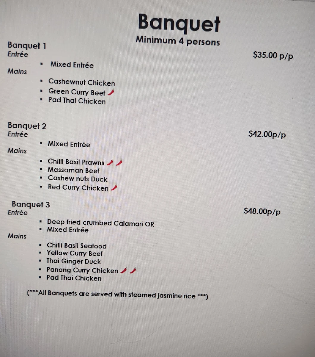 Menu, Kinnaree Thai Restaurant