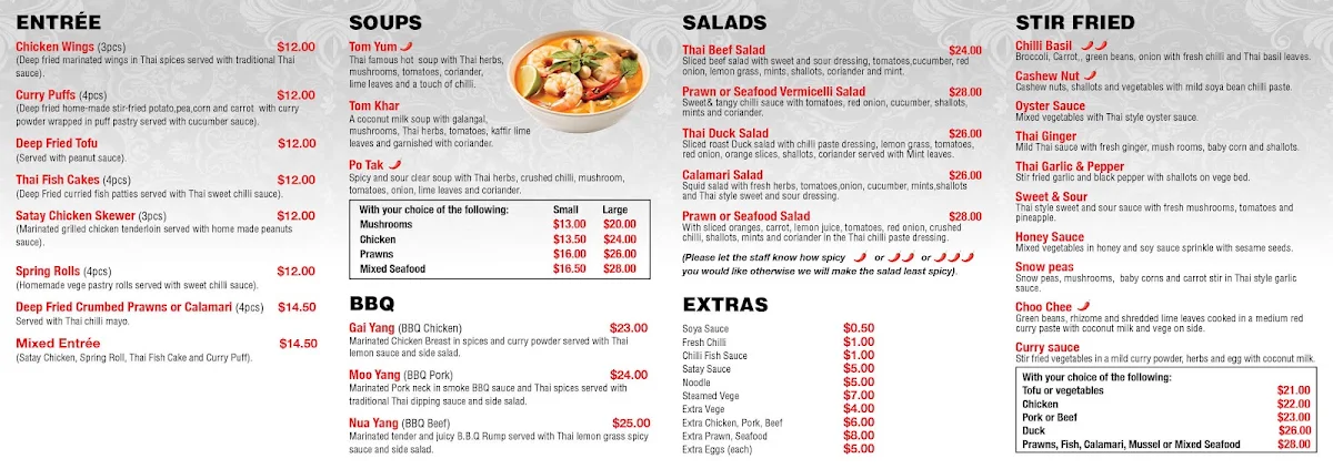Menu, Kinnaree Thai Restaurant