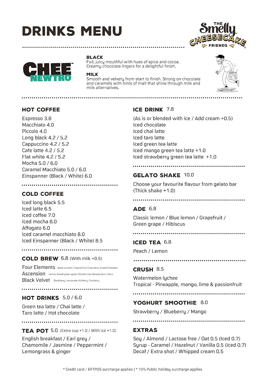 Menu, The Smelly Cheesecake Eastwood