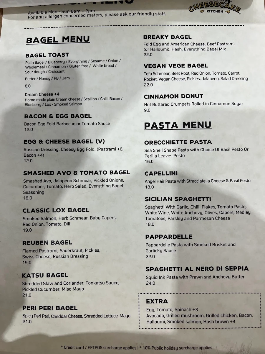 Menu, The Smelly Cheesecake Eastwood