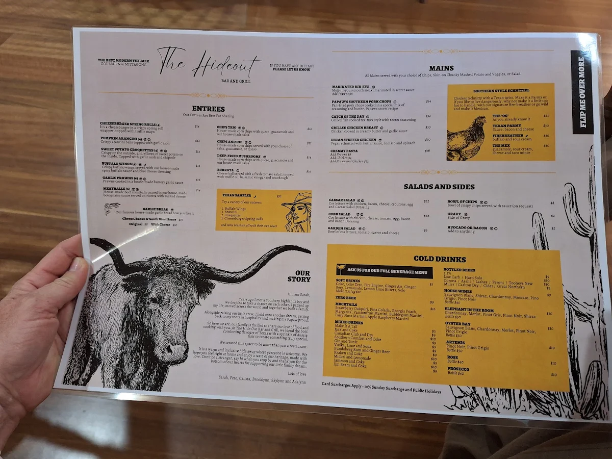 Menu, The Hideout Bar and Grill