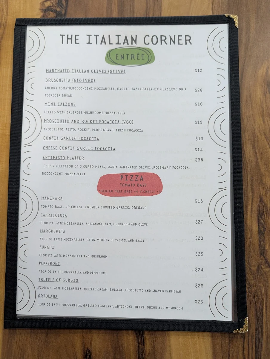 Menu, The Italian Corner