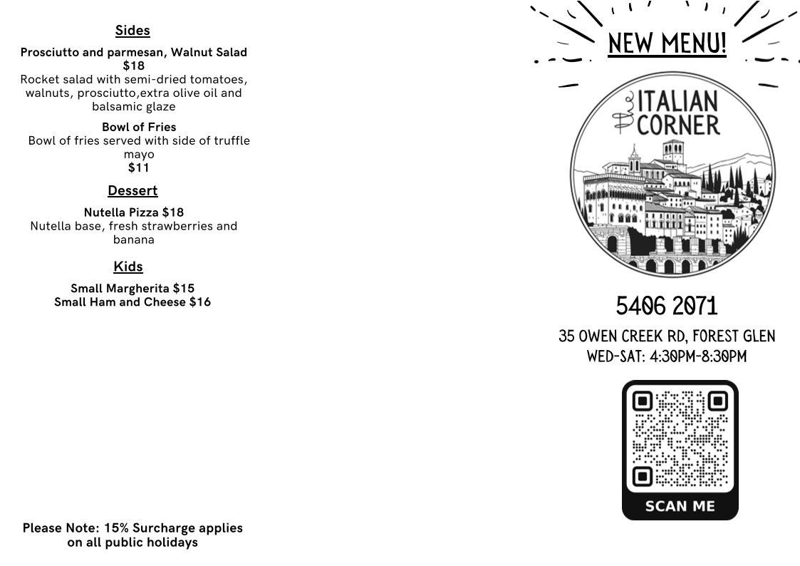 Menu, The Italian Corner