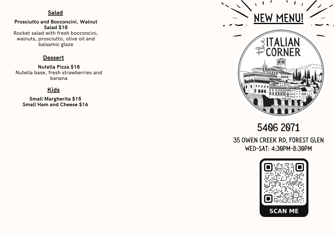 Menu, The Italian Corner