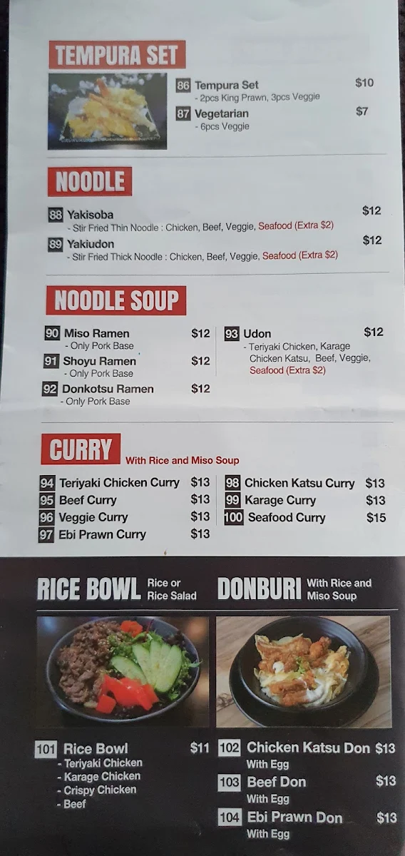 Menu, The Sushi 79 Redbank Plains