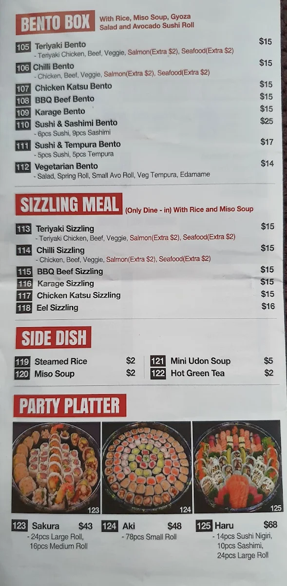 Menu, The Sushi 79 Redbank Plains