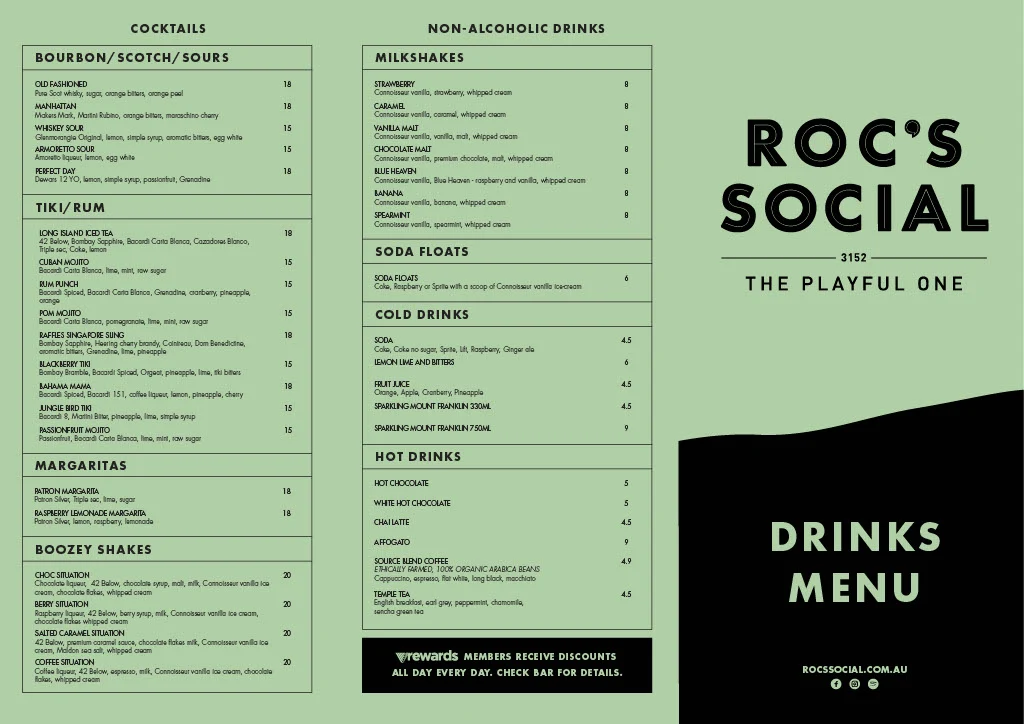 Menu, Roc's Social