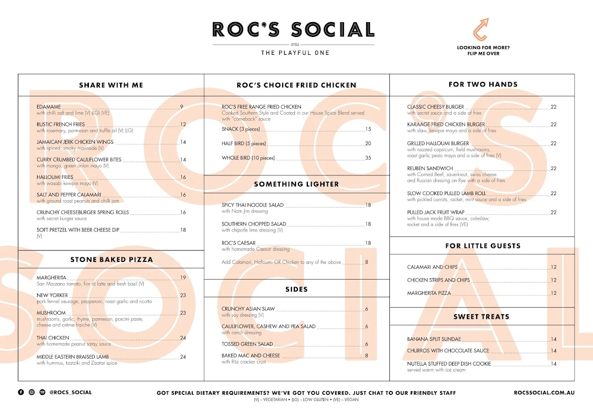 Menu, Roc's Social
