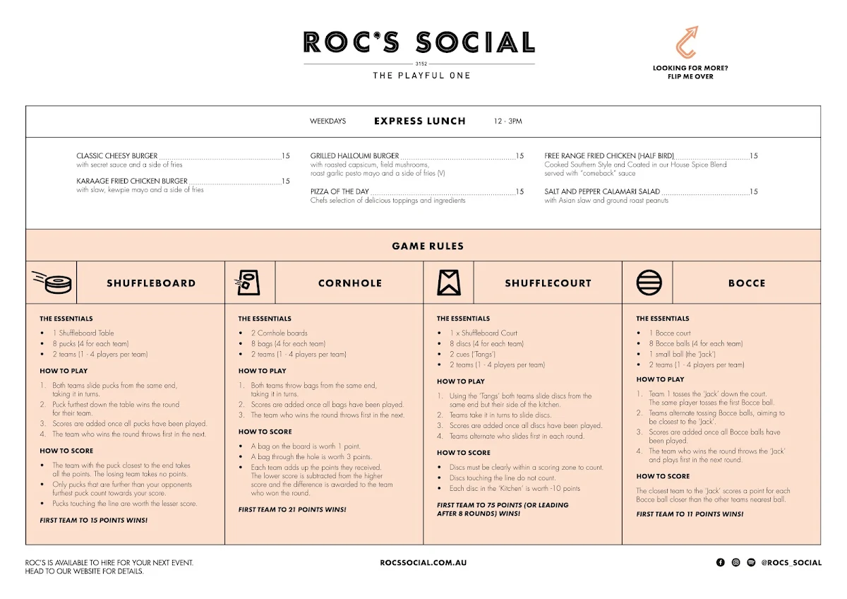 Menu, Roc's Social