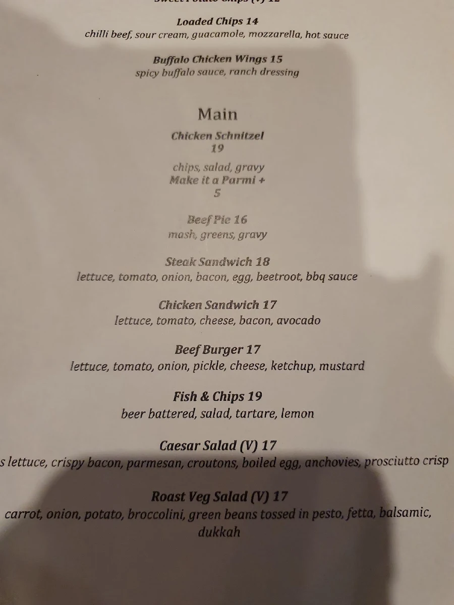 Menu, Waterloo Hotel