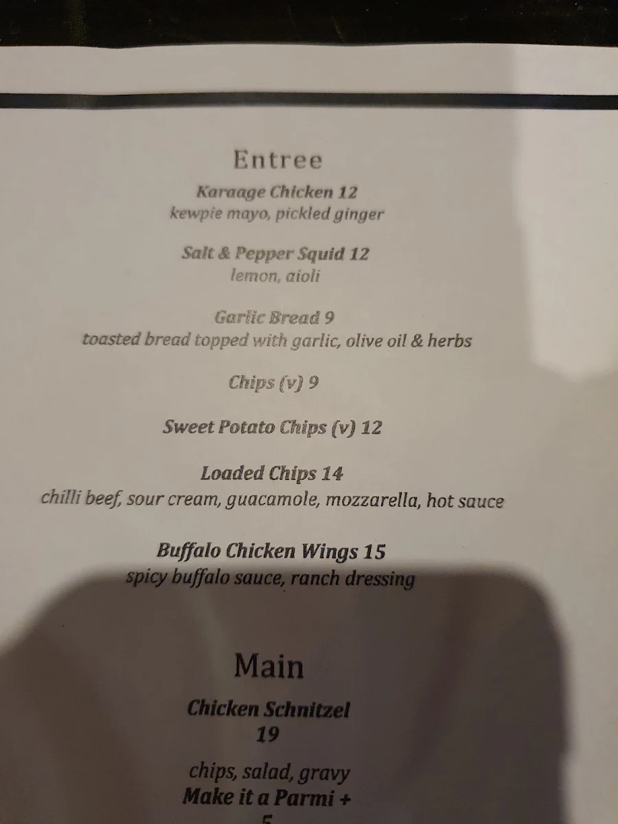 Menu, Waterloo Hotel