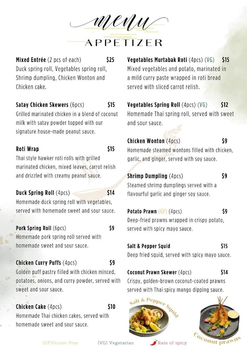Menu, Jasmine house Cafe and Thai restaurant
