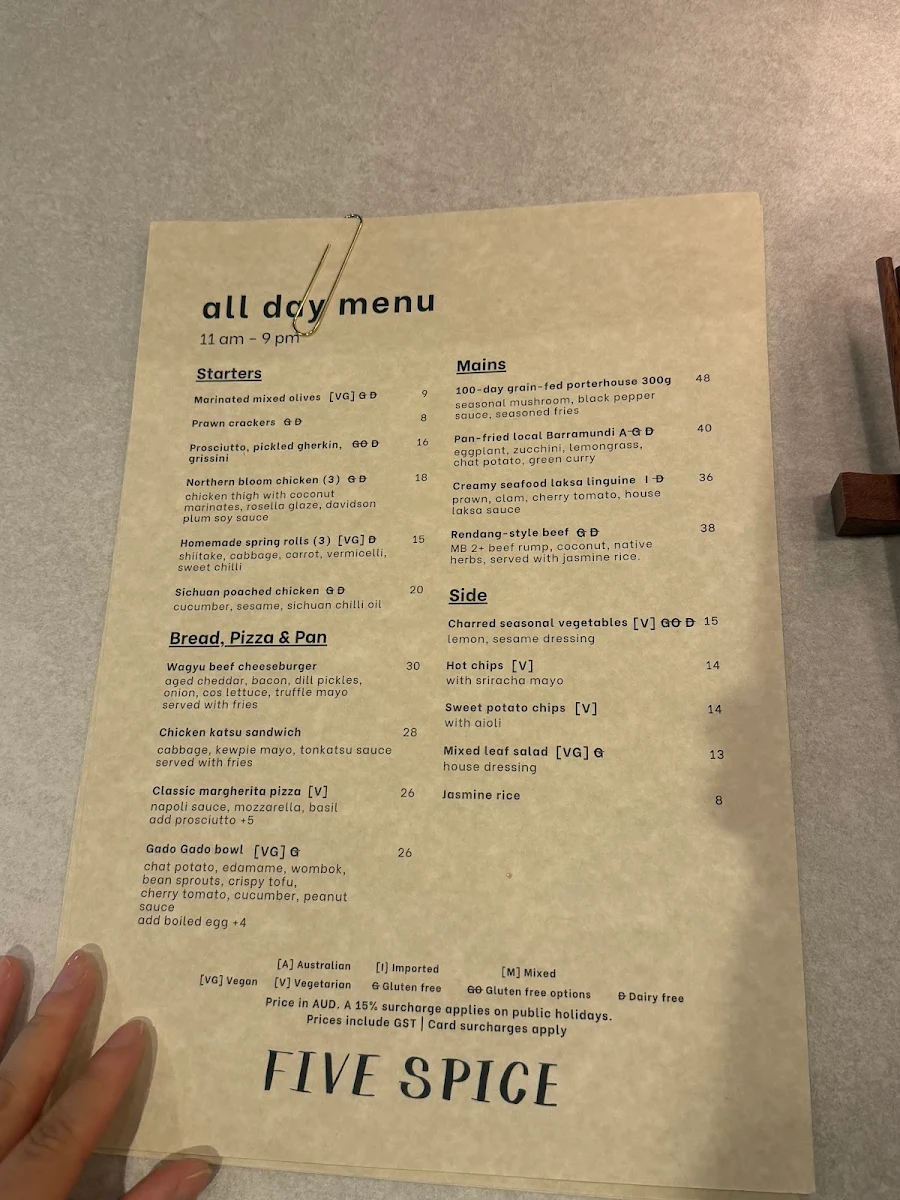 Menu, FIVE SPICE
