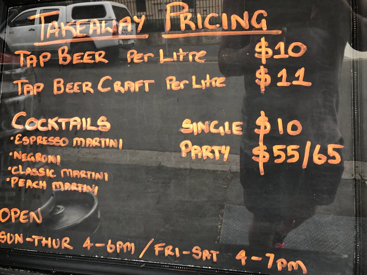 Menu, Nag's Head Hotel, Glebe