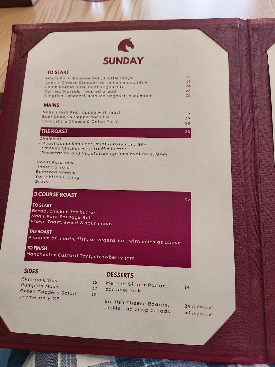 Menu, Nag's Head Hotel, Glebe