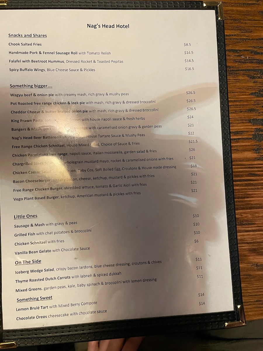 Menu, Nag's Head Hotel, Glebe