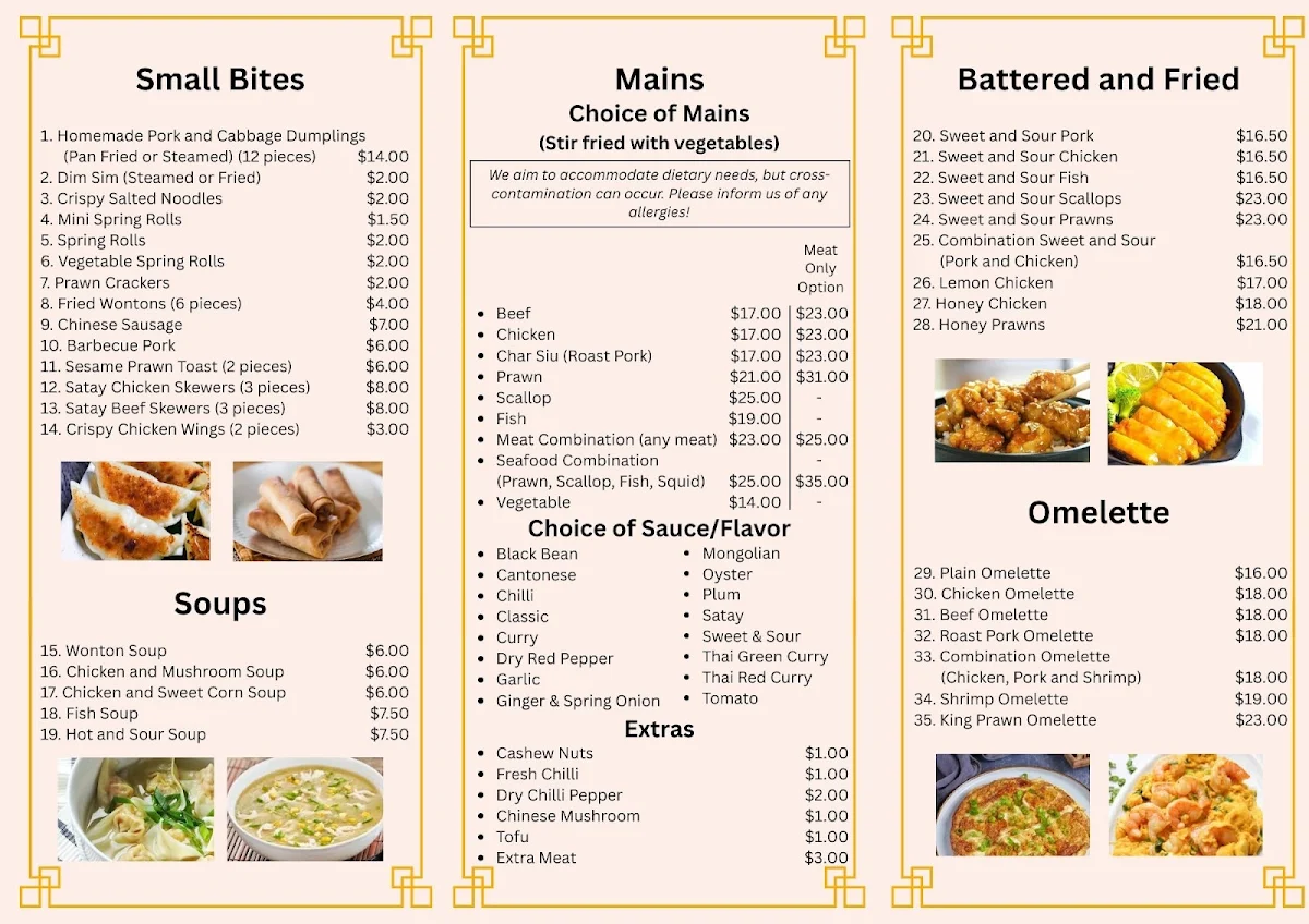 Menu, Ming Chu Chinese Takeaway Food