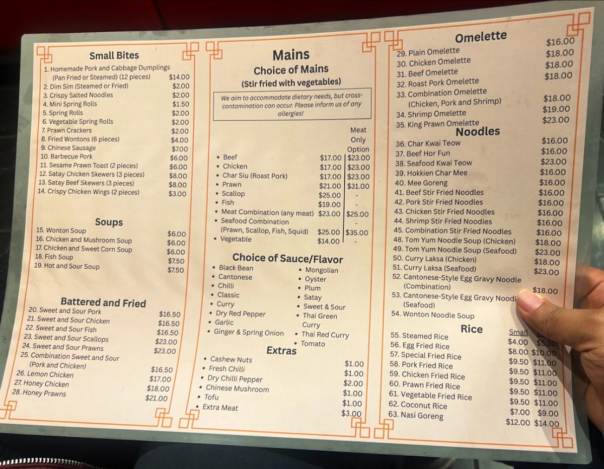 Menu, Ming Chu Chinese Takeaway Food