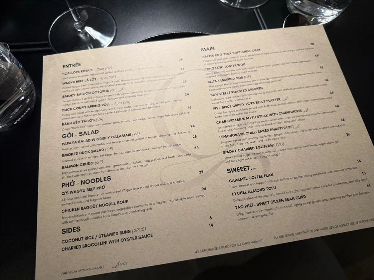 Menu, The Q Dining - Modern Vietnamese Cuisine