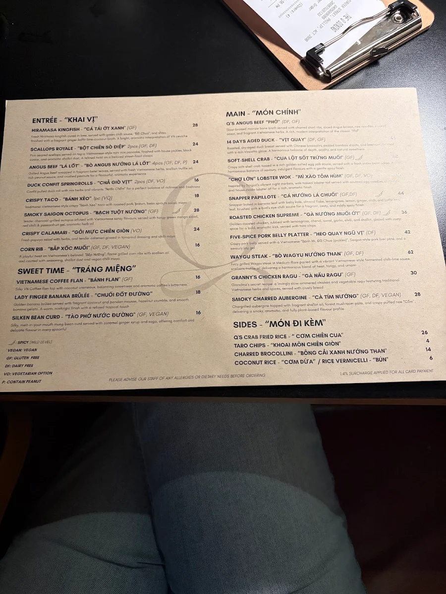 Menu, The Q Dining - Modern Vietnamese Cuisine