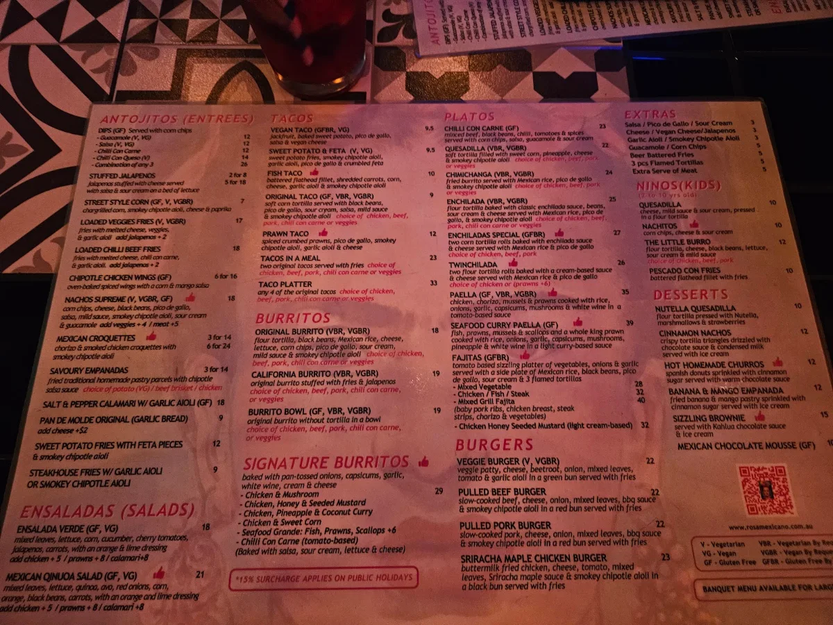 Menu, Hola Mexico | Mexican Restaurant Williamstown