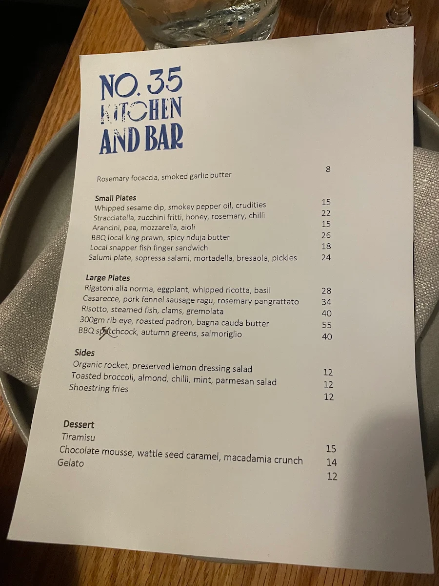 Menu, No.35 Kitchen and Bar