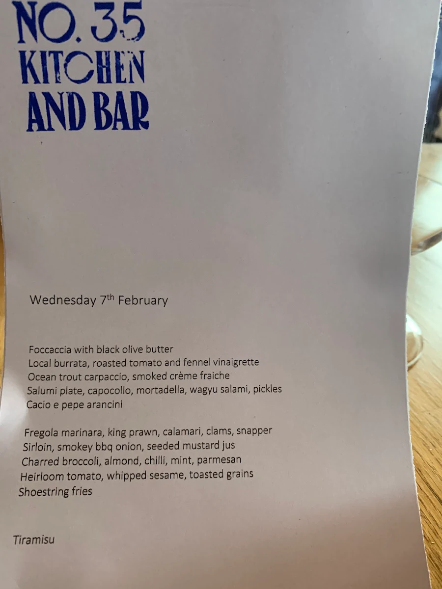 Menu, No.35 Kitchen and Bar