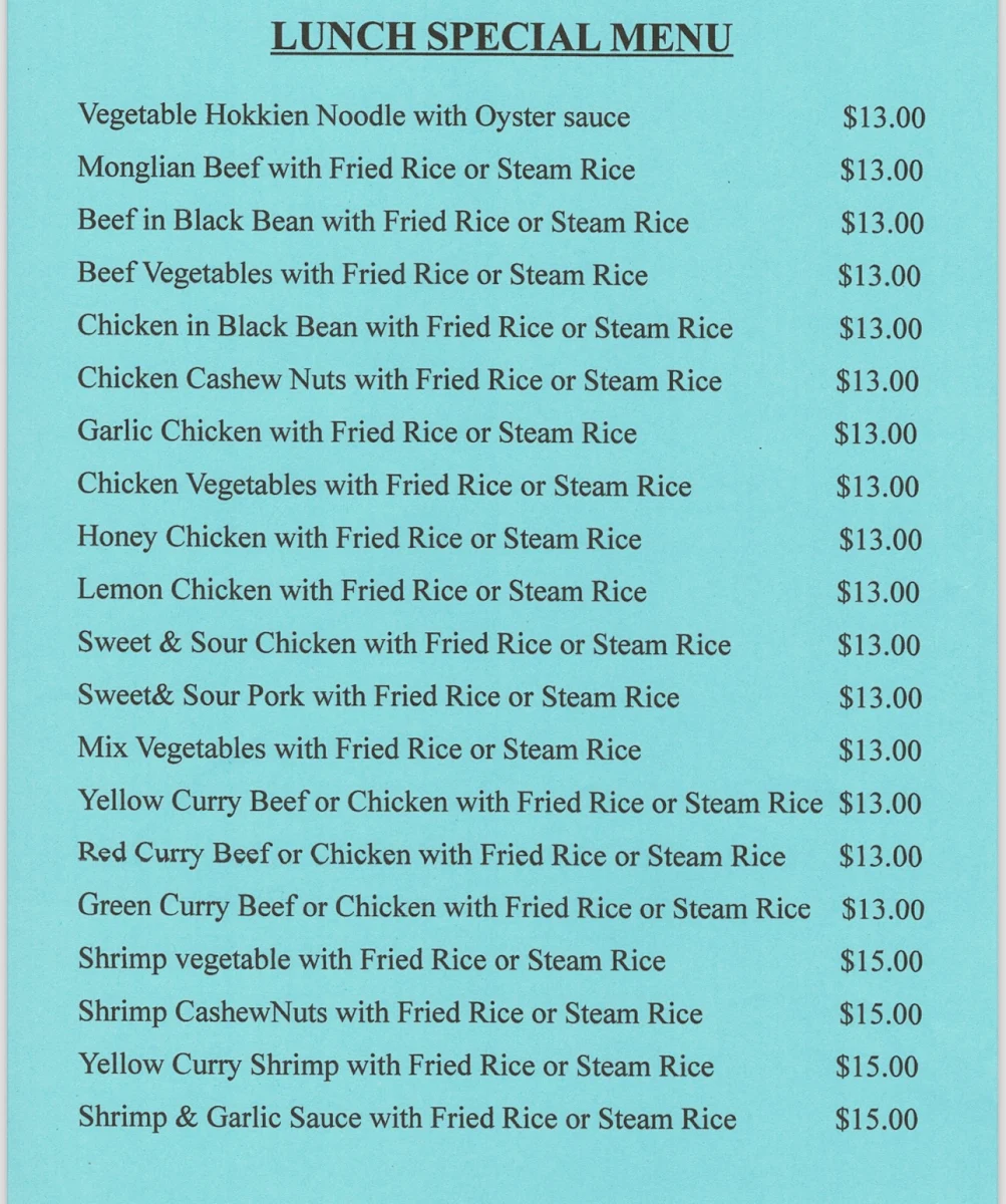Menu, Lee's Chinese Takeaway