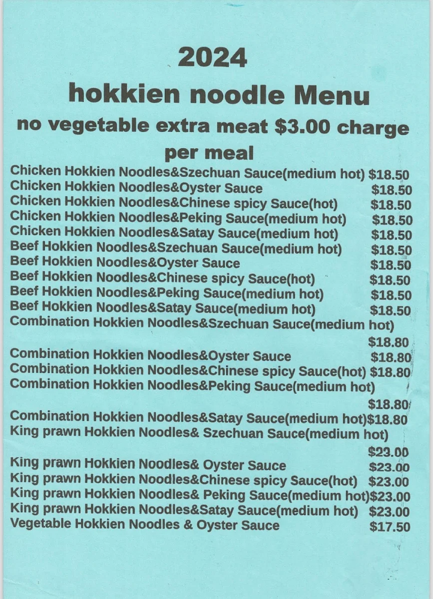 Menu, Lee's Chinese Takeaway