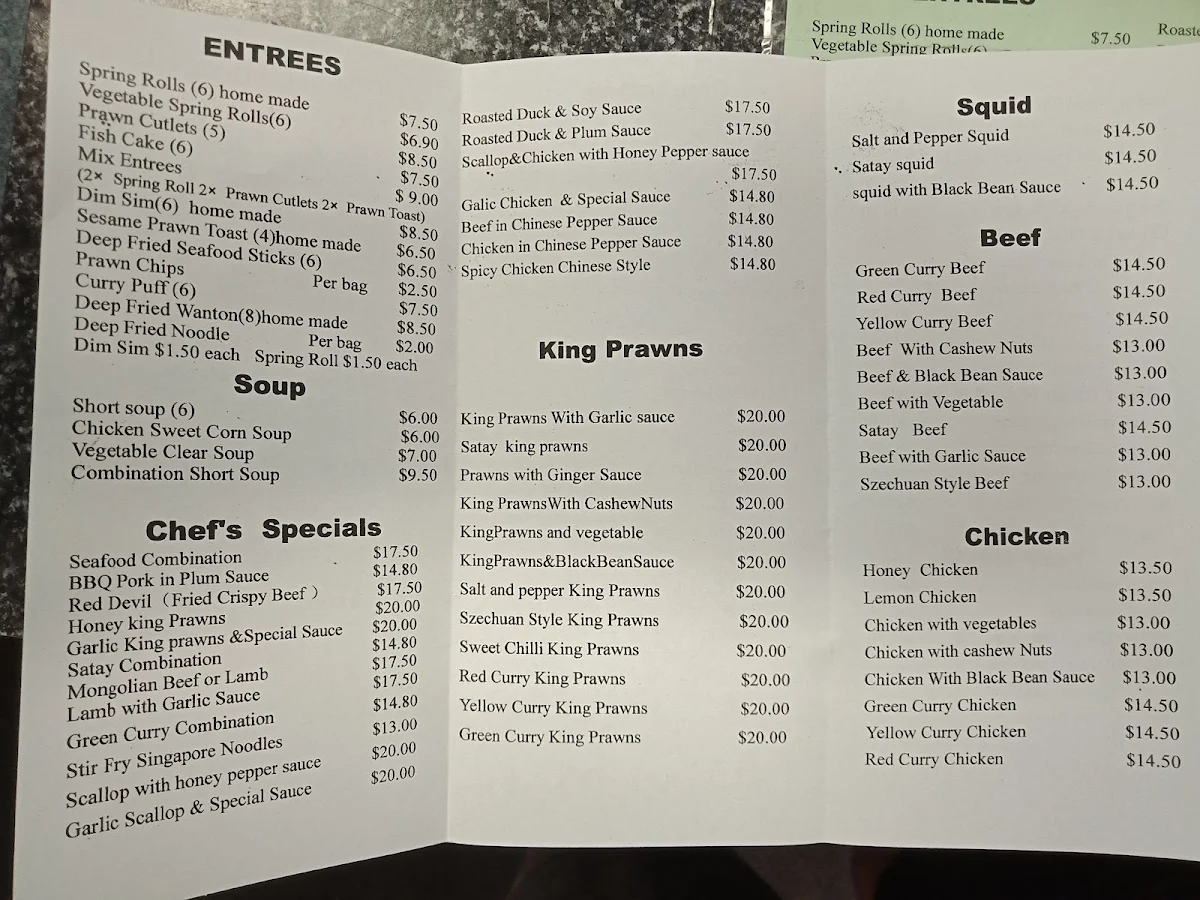 Menu, Lee's Chinese Takeaway