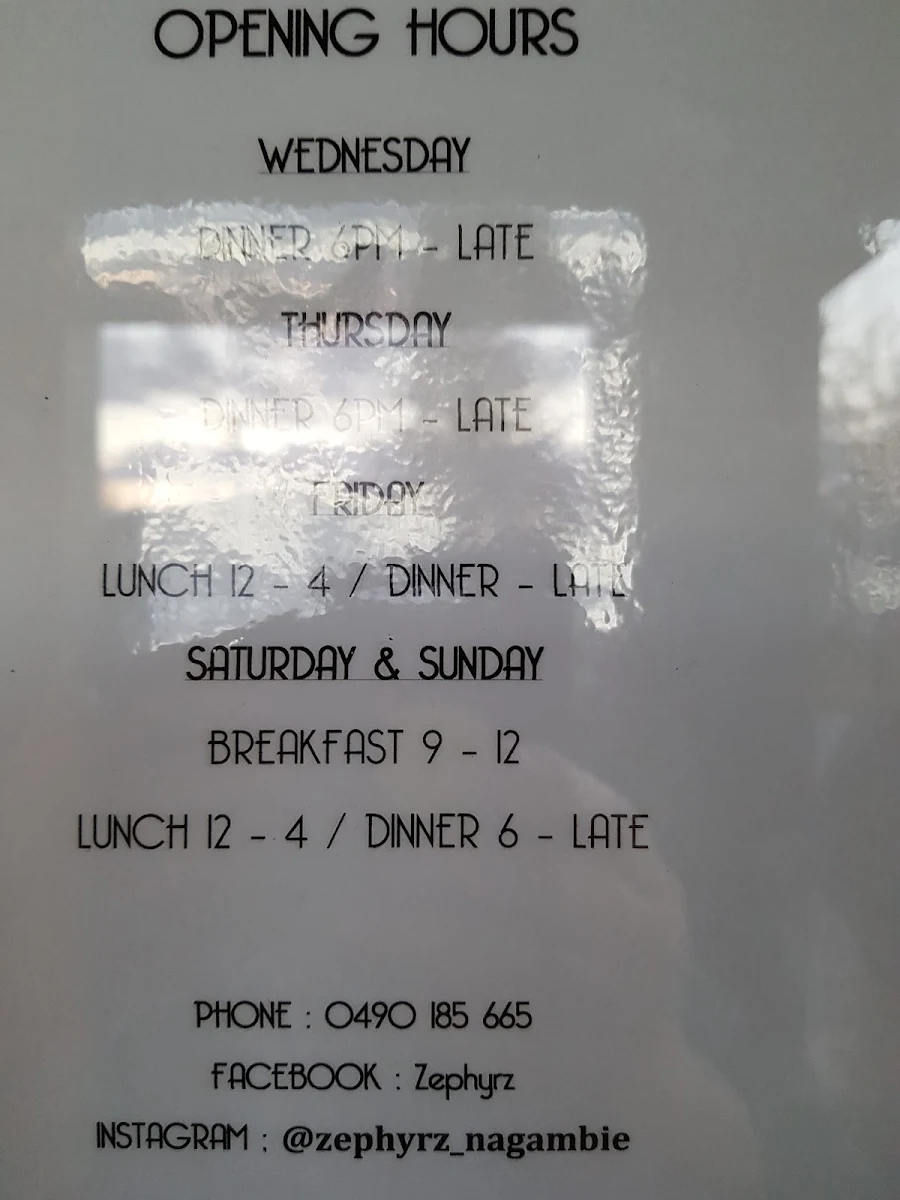 Menu, Zephyrz Pizza & Grill