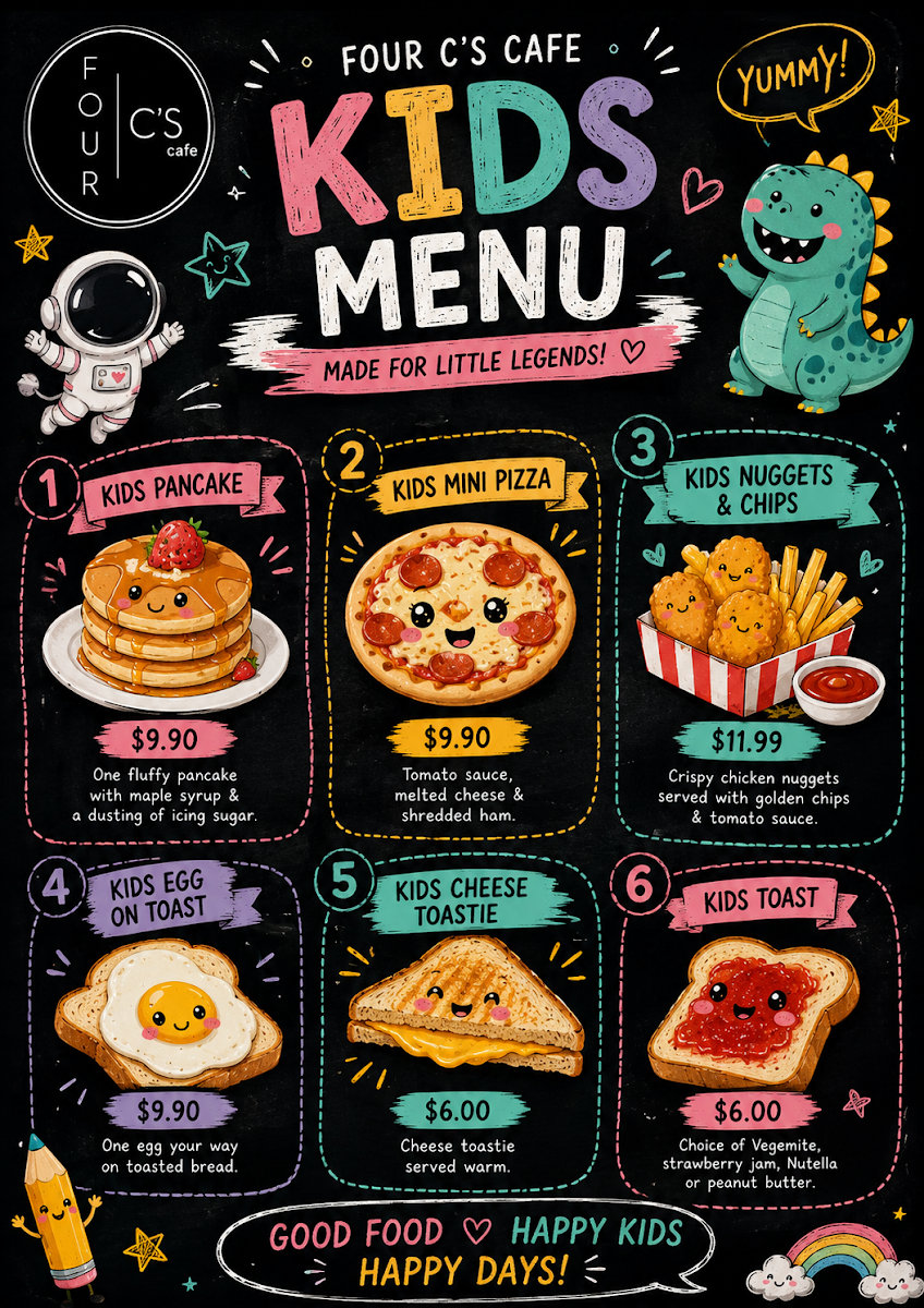 Menu, Four C's cafe