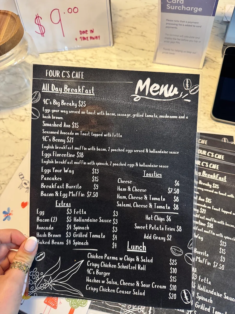 Menu, Four C's cafe
