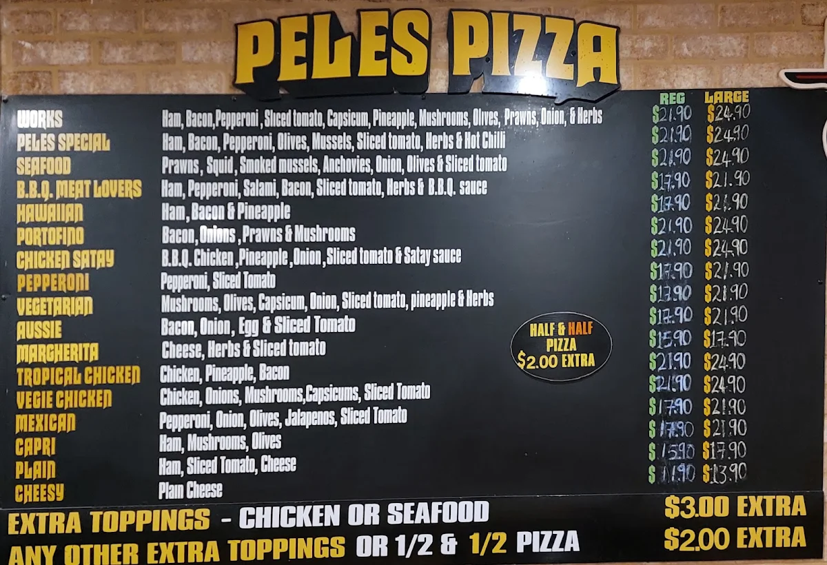 Menu, Peles Pizza and Pasta