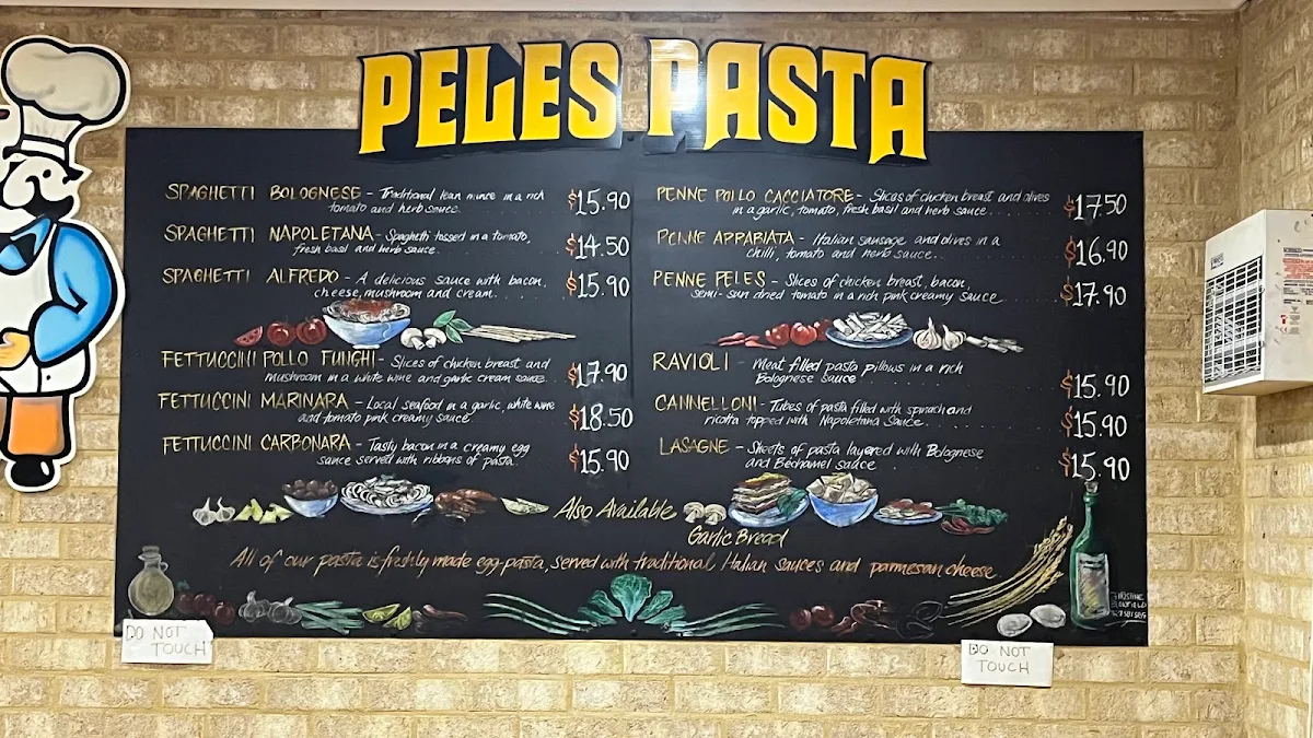 Menu, Peles Pizza and Pasta