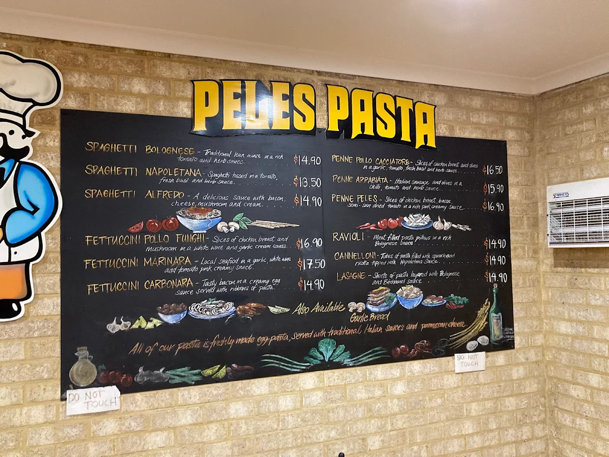 Menu, Peles Pizza and Pasta