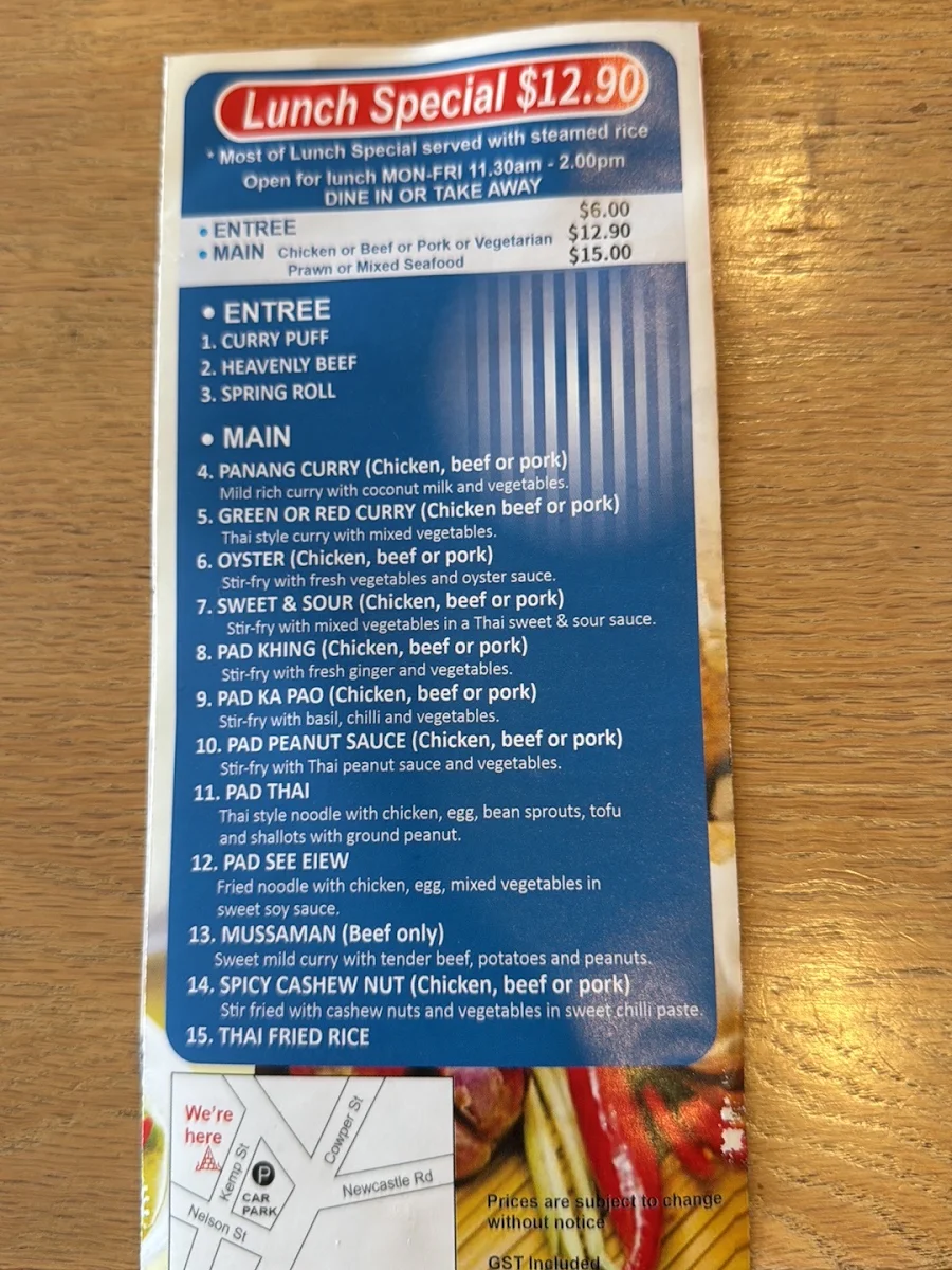 Menu, Top Thai Restaurant (wallsend)