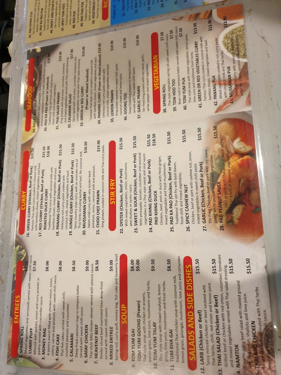 Menu, Top Thai Restaurant (wallsend)